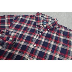 Ralph Lauren Shirt Mens Large Red Navy Plaid Custom Fit Long Sleeve Button Down